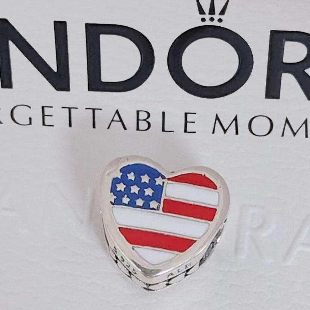 Pandora United States Flag & Tennessee Heart Charm Bead S925 Silver with box